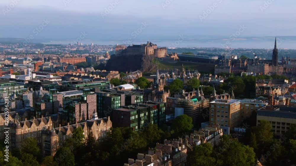 Aerial orbiting view of Edinburgh castle and the medieval old town (Scotland) Aerial orbiting view of Edinburgh castle and the medieval old town (Scotland)