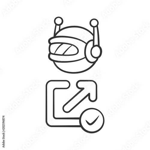 Backlink checker bot linear icon. Web optimization. Artificial intelligence. Support service bot. Technology. Thin line illustration. Contour symbol. Vector isolated outline drawing. Editable stroke