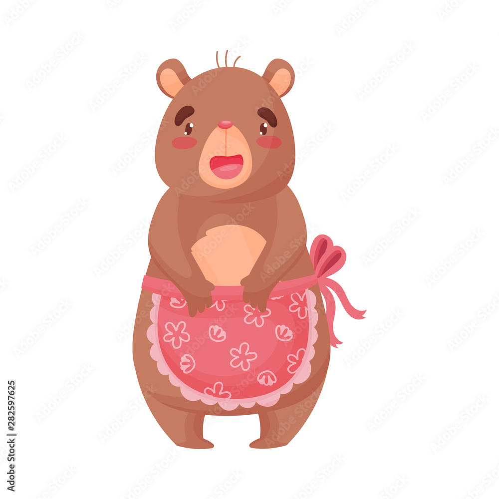 Fototapeta premium Humanized mommy bear housewife. Vector illustration on white background.