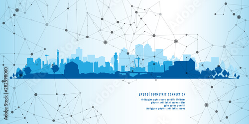 Cityscape landmarks geometric connection background
