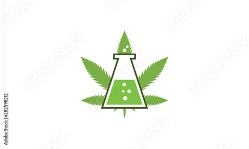 Vector Eco Lab with cannabis Leaf and bottle lab logo design template