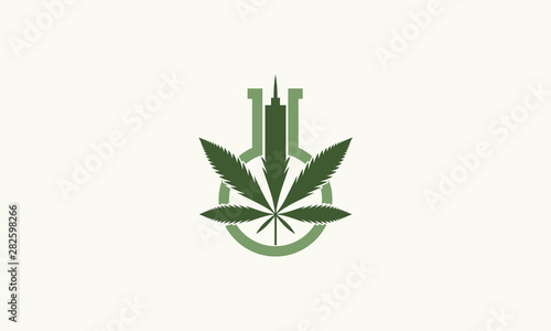 Vector Eco Lab with cannabis Leaf and bottle lab logo design template