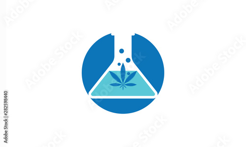 Vector Eco Lab with cannabis Leaf and bottle lab logo design template