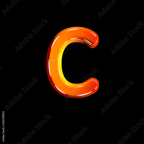 letter C of plastic orange glossy font isolated on black background - 3D illustration of symbols