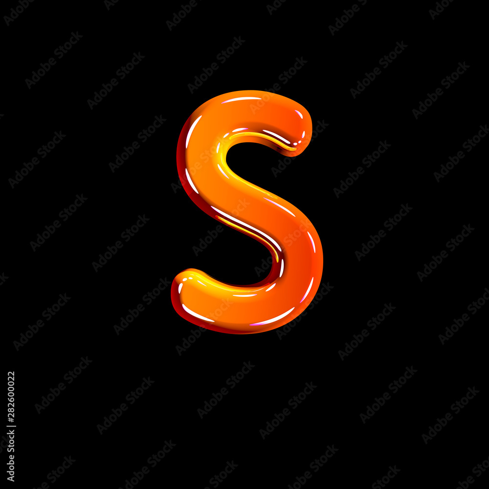Red glossy plastic font - letter S isolated on black, 3D illustration of symbols Red glossy plastic font - letter S isolated on black, 3D illustration of symbols