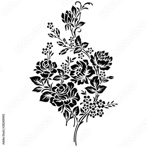 Black and white rose flower motif