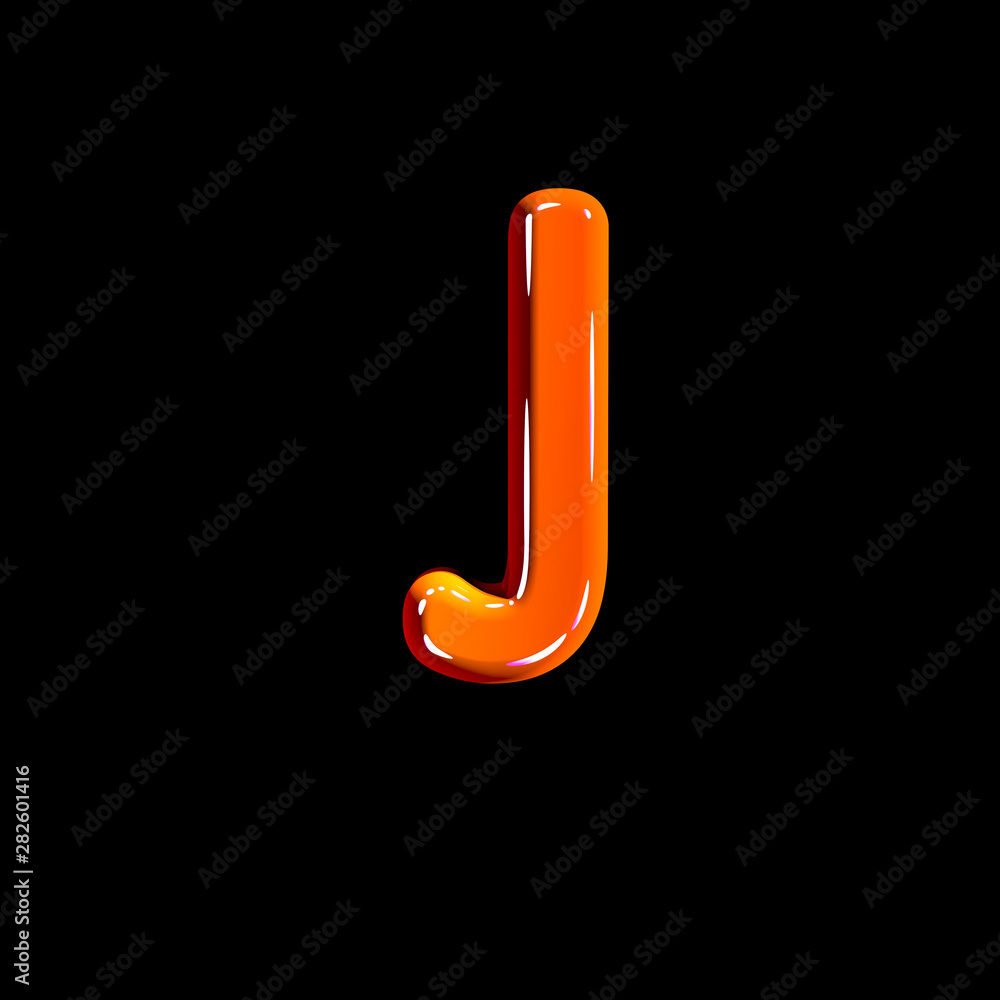 Red glossy plastic alphabet - letter J isolated on black, 3D illustration of symbols Red glossy plastic alphabet - letter J isolated on black, 3D illustration of symbols
