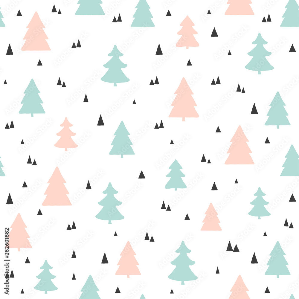 Christmas trees seamless pattern. Vector childish scandinavian background. For fabric, wallpaper design Christmas trees seamless pattern. Vector childish scandinavian background. For fabric, wallpaper design