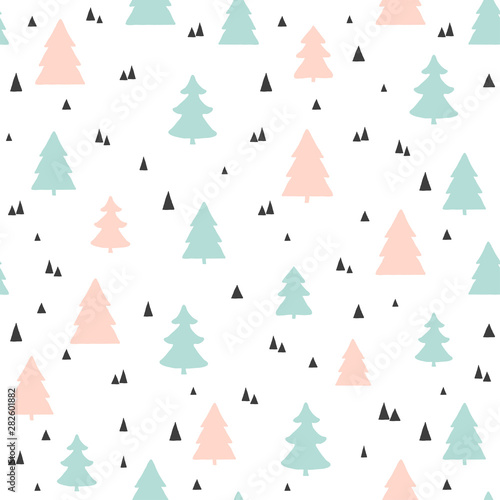 Modèle sans couture d& 39 arbres de Noël. Fond scandinave enfantin de vecteur. Pour le tissu, la conception de papier peint