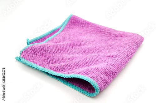 Purple Microfiber Cleaning Cloth Isolated on White Background Top View Closeup