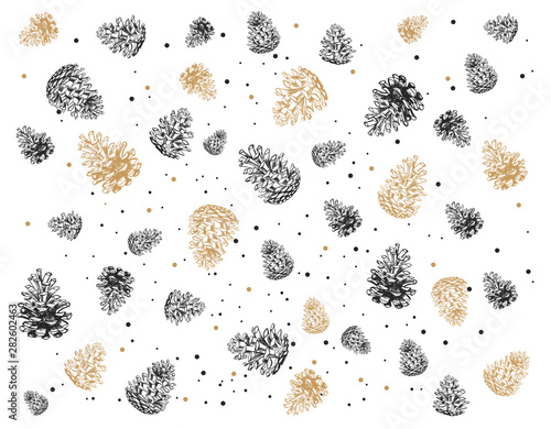 Pine cone pattern. Hand drawn illustration.
