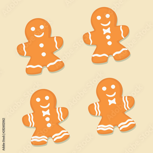 Gingerbread man vector cookie set, cartoon style design.