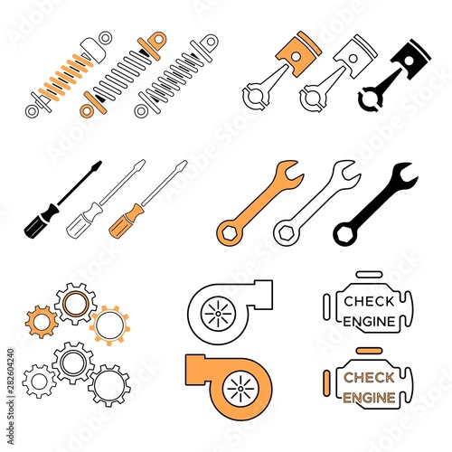 Mechanical icon set car repair - Vector