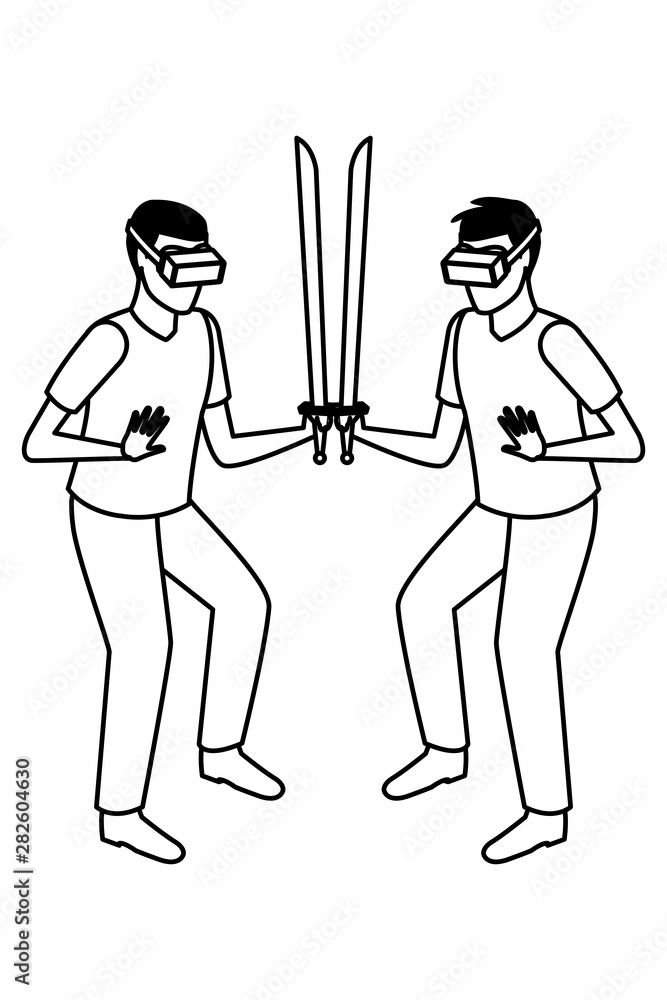 Fototapeta premium virtual reality technology experience cartoon in black and white