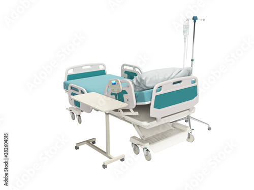 Concept hospital bed semi automatic with dropper 3d render on white background no shadow