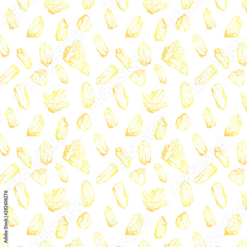 Gold crystals sketch vector pattern  colored seamless pattern design.