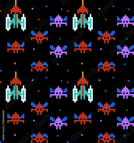 Vector seamless background, pixel arcade game