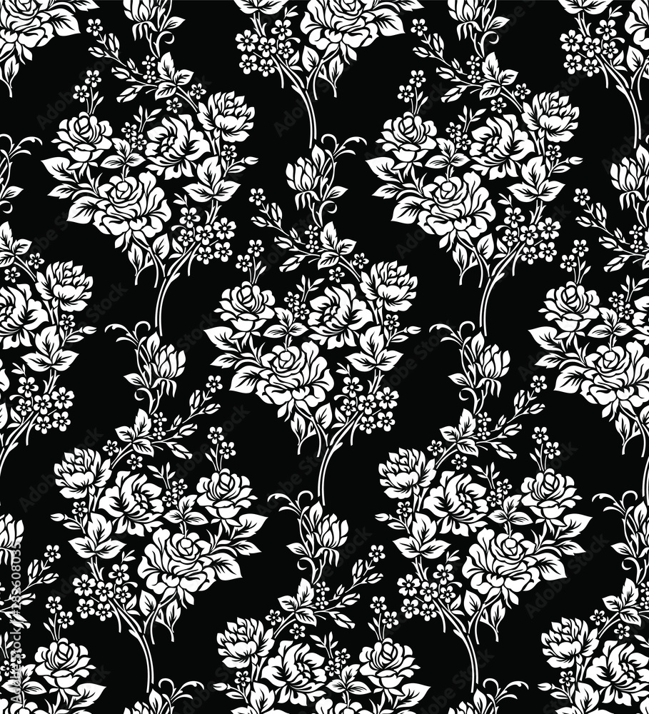 Seamless abstract black and white rose flower pattern Stock Vector