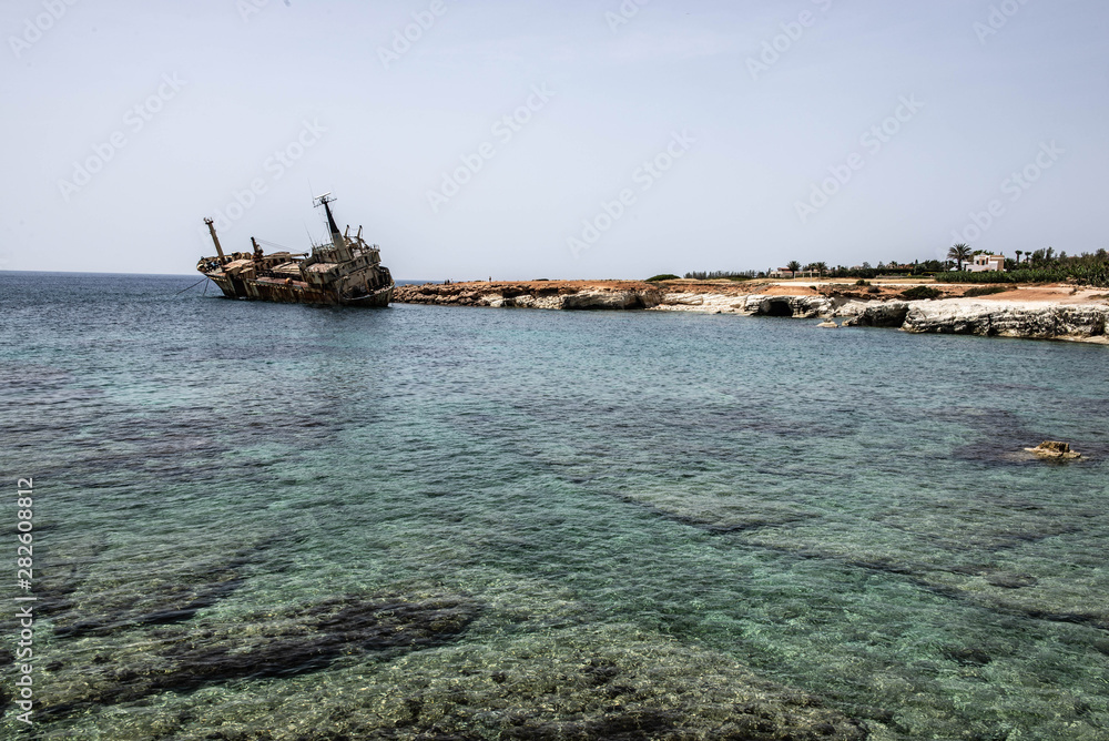 Being at low-water ship in Mediterranean sea near Krit. Being at low-water ship in Mediterranean sea near Krit.