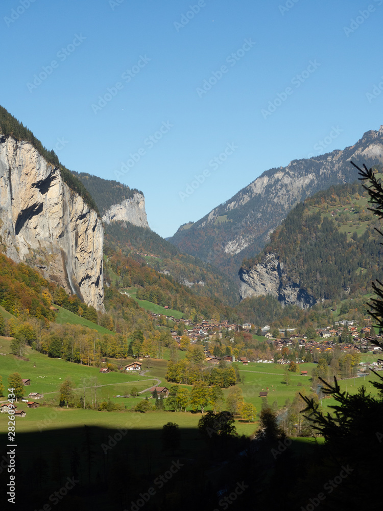 Lauterbrunnen valley, Switzerland with sheer cliffs