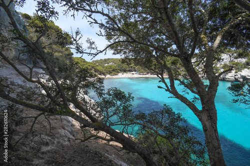 Panoramic views of Cala Macarella in Menorca