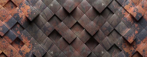 Papier peint photo Couloir et Hall Texture industrielle métal rouillé cubique  © Rawf8