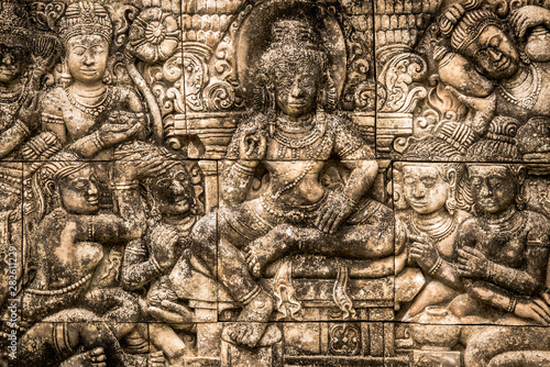 Ancient religious mosaic wall in Thailand.