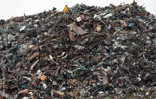 Huge heap of metal scrap garbage in port of Gdansk, Poland