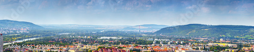 Photography Aerial panoramic cityscape view of northern outskirts austrian capital city of Vienna