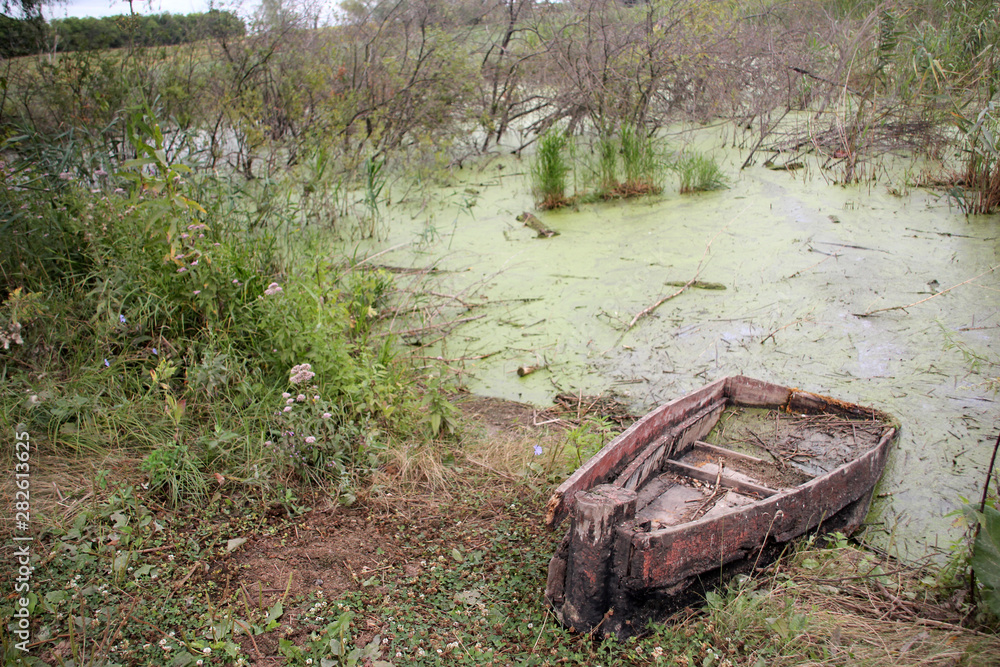 an old boat off the banks of the Pripyat River an old boat off the banks of the Pripyat River