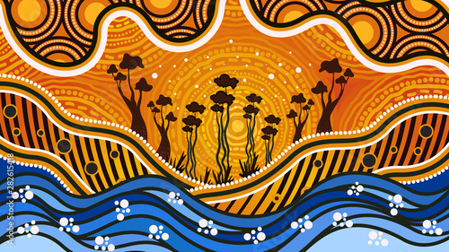 Aboriginal dot art vector background, Nature concept