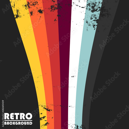Retro grunge design background with colorful vintage stripes