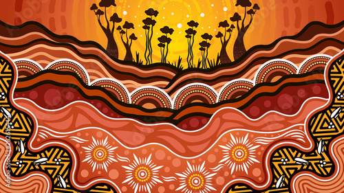 Aboriginal dot art vector background, Nature concept