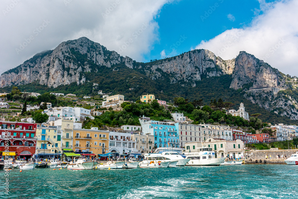 Italy, Capri, view of the Marina Grande and the port.