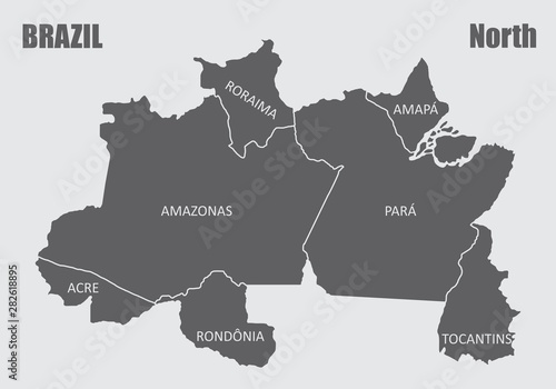 Map of the Brazil north region isolated on white background