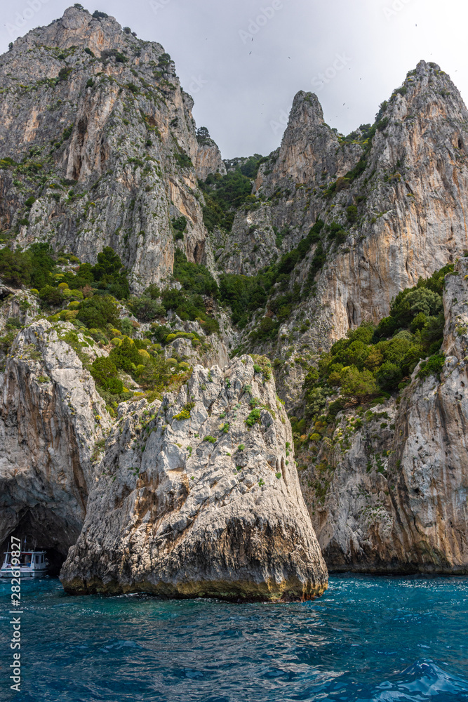 Italy, Capri, view of the coast seen from the sea. Italy, Capri, view of the coast seen from the sea.