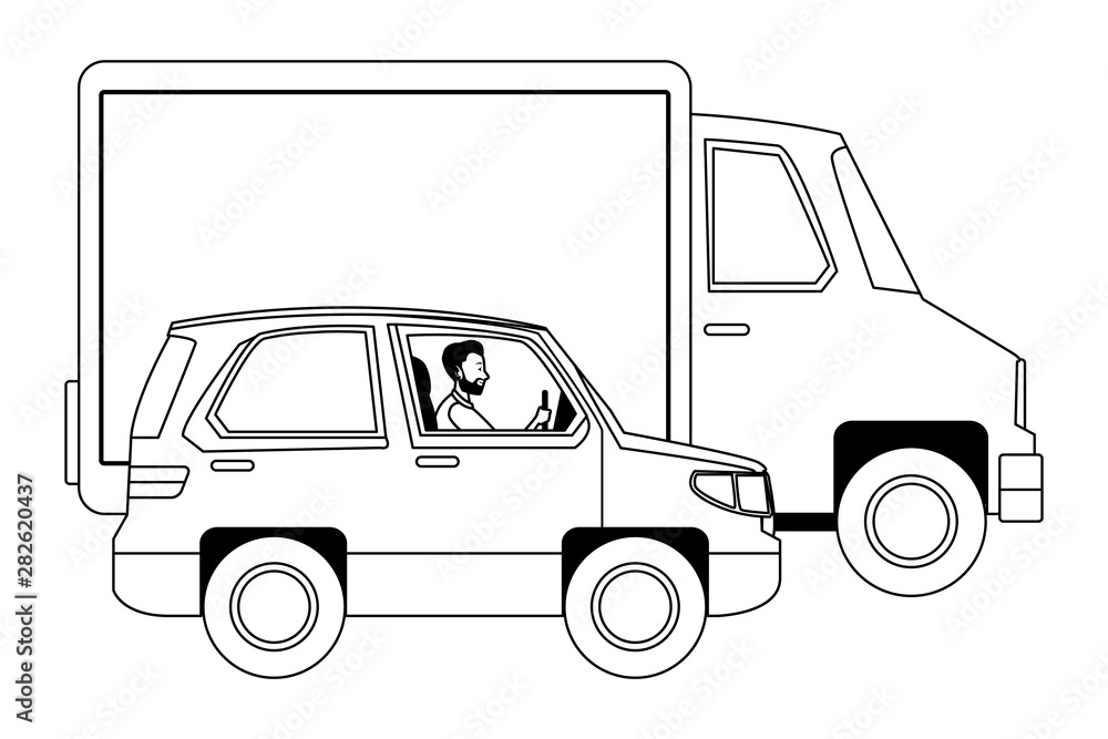 People driving vehicles in the traffic in black and white People driving vehicles in the traffic in black and white