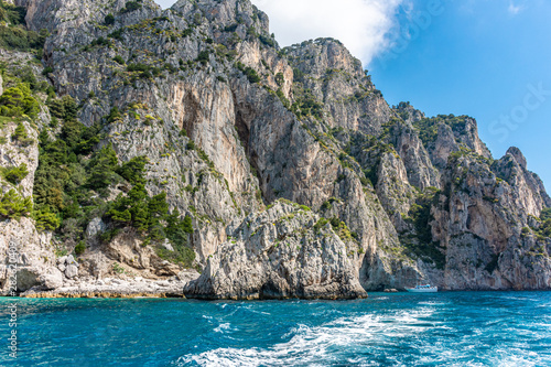 Italy, Capri, view of the coast seen from the sea.