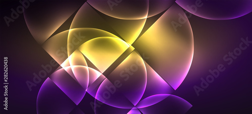 Neon glowing techno lines, hi-tech futuristic abstract background. Template with abstract shapes in dark space
