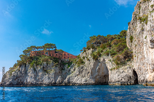 Italy, Capri, panorama of a house overlooking the sea.