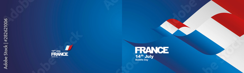 Bastille Day France flag ribbon two fold landscape background