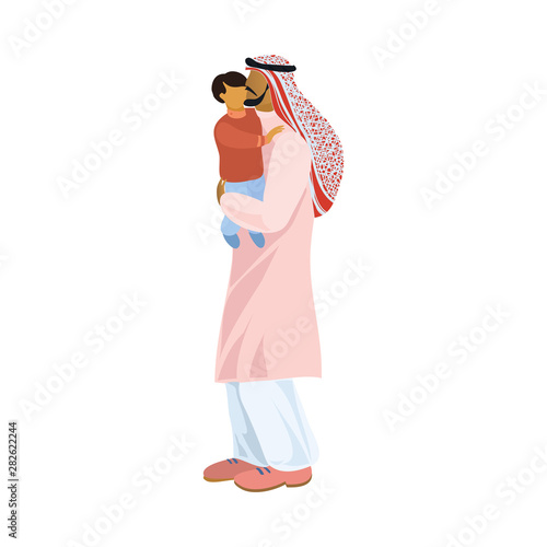 Muslim arabic father man take in hands his son