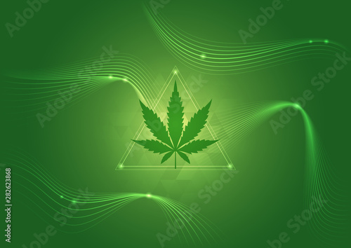 Spiritual sacred geometry; Cannabis leaf and energy waves; Psychedelc and visionary art; Vector abstract background.