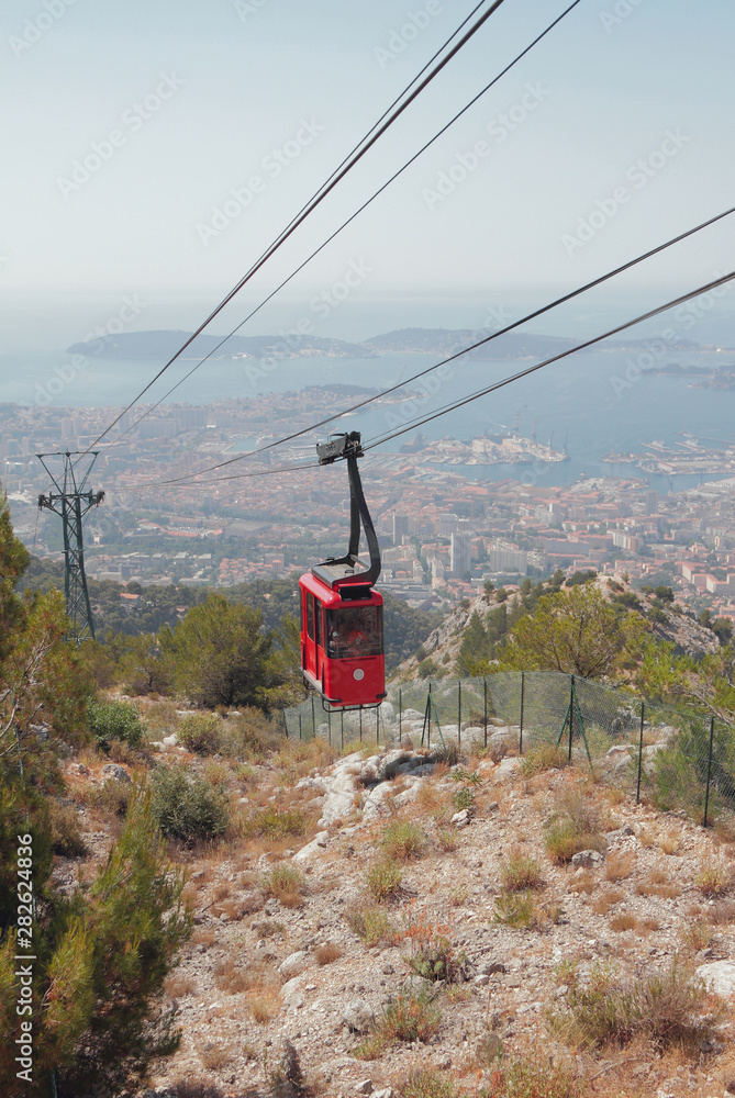 Cableway and cabin. Toulon, France