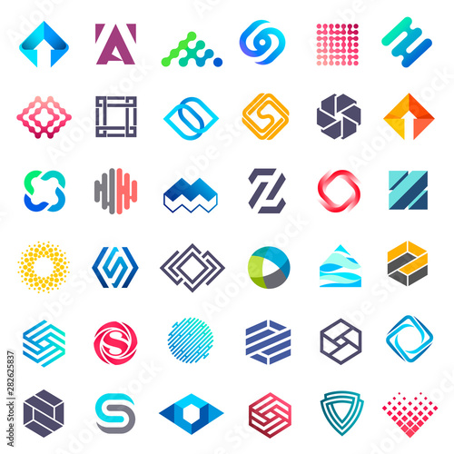 Big vector set of logo design. Unusual icons for business
