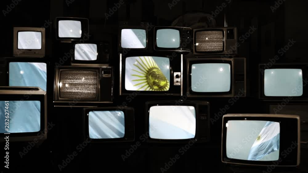 Argentina Flag on Many Retro TVs from the 80s. Sepia Tone. Argentina Flag on Many Retro TVs from the 80s. Sepia Tone.