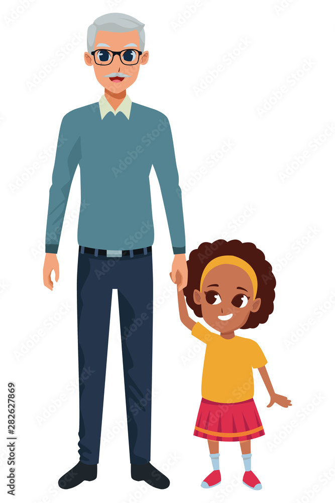 Family grandfather with afro granddaugther cartoon Family grandfather with afro granddaugther cartoon