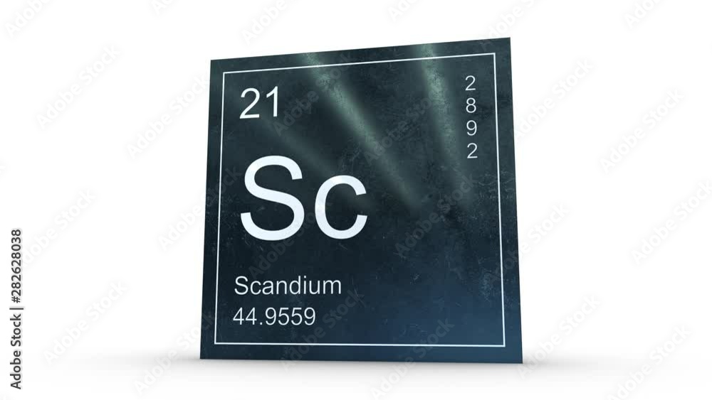 Scandium element symbol from the periodic table on metallic square icon 3D animation Scandium element symbol from the periodic table on metallic square icon 3D animation
