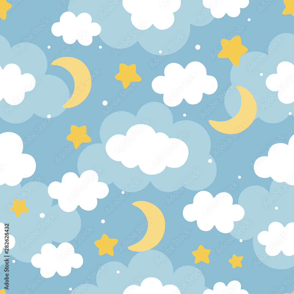 Obraz Chmura ładny wzór tła z gwiazdą księżyc i błyszczącą kropką, ilustracji wektorowych