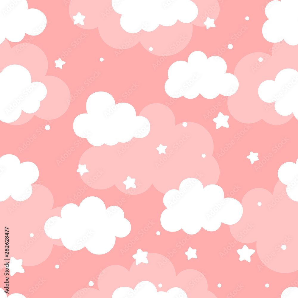 Cloud Cute Seamless Pattern Background with star moon and shiny dot, Vector illustration